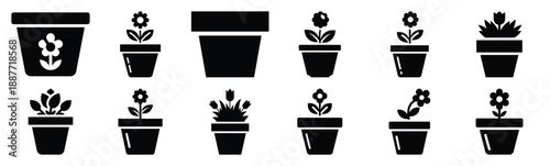 Easter flower pot Silhouette vector icon set. Easter vector icons on white background and Vector illustration.