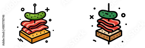 Delicious stacked sandwich with layers of meat and pickles