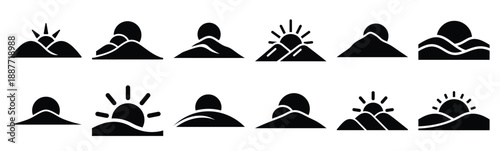 Easter hill sunrise Silhouette vector icon set. Easter vector icons on white background and Vector illustration.