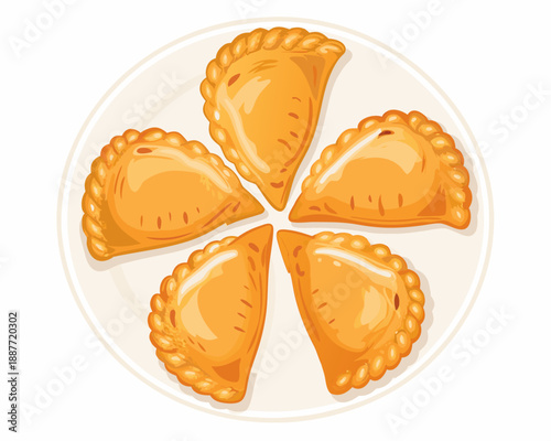 Golden crispy empanadas arranged on a white plate a delicious savory treat