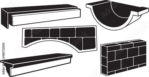 Illustration of various brick wall sections and designs