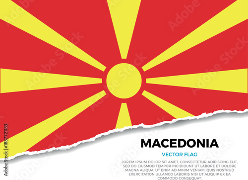 Flag of North Macedonia. Creative Torn Paper Edge Effect on transparent background