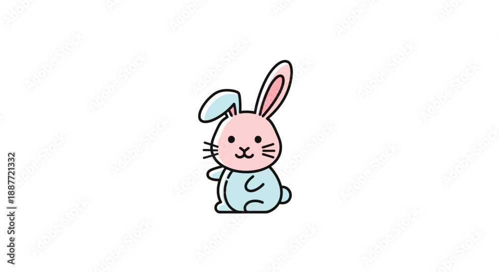 Fototapeta premium Adorable Cute Cartoon Bunny Rabbit Sitting on Isolated White Background