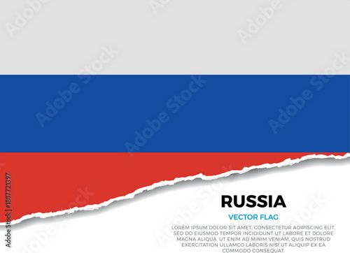 Flag of Russia. Creative Torn Paper Edge Effect on transparent background