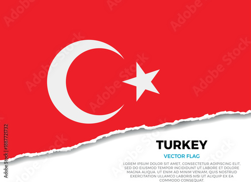 Flag of Turkey. Creative Torn Paper Edge Effect on transparent background