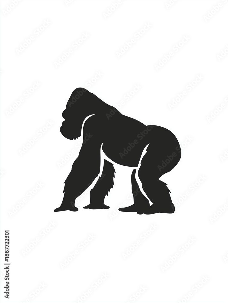 Obraz premium Full-Body Gorilla Logo in Side View with Back Straight and Limbs on Ground