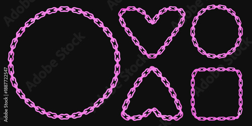 Pink chain links forming geometric shapes on a black background