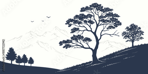 Photos Silhouette of trees on a hillside