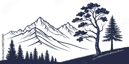 Foto Mountain landscape with trees