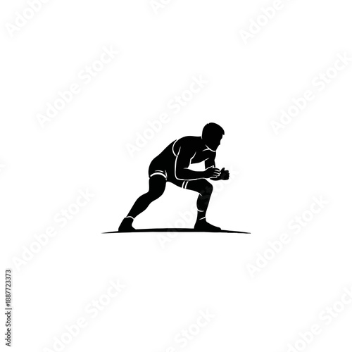 Silhouette of an athlete in a dynamic crouching position.