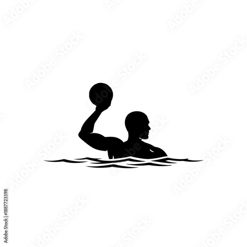 Silhouette of a man throwing a ball while swimming.