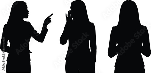 Silhouettes of person in blazer showing expressive gestures, communication and body language theme illustration, transparent background graphic
