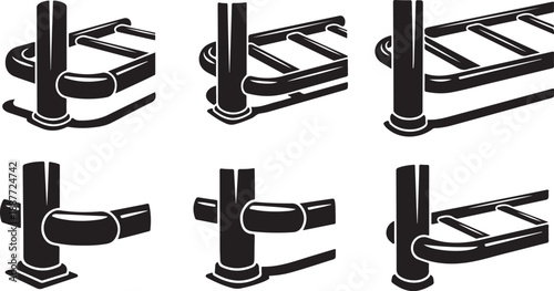 Various Pipe Fittings and Connections in Black and White