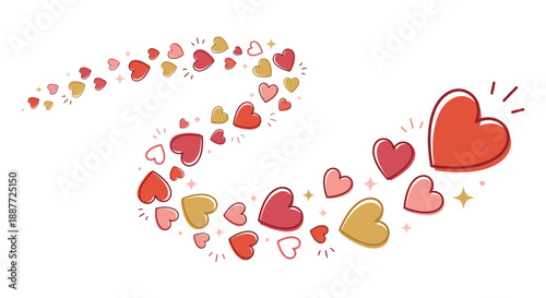 Vibrant hearts swirling in festive pattern with sparkling accents