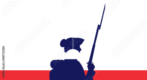 Silhouette of soldier with rifle and helmet.