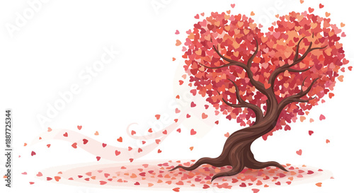 Beautiful tree with heart shaped leaves on Valentine's Day