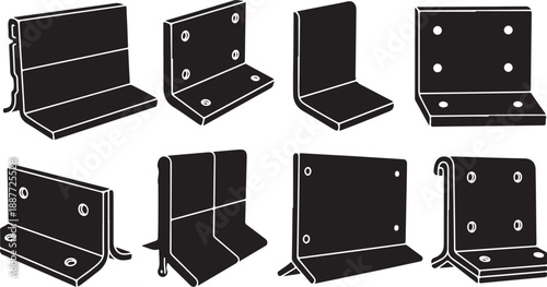 Set of black metal brackets and corner connectors