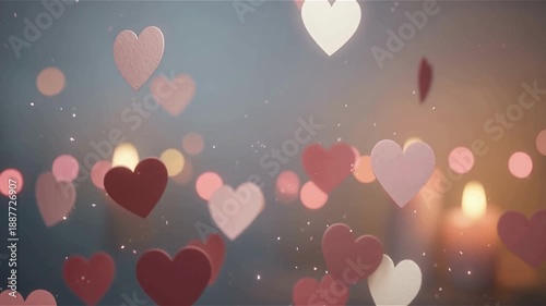 Floating Hearts with Colorful Festive Hearts, heart, love, wedding, marriage life, holiday, family life, wedding journey, married happiness, lifelong partnership, romantic relationship.