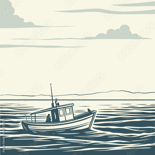 Serene fishing boat at sea