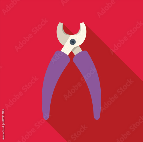 Pliers tool icon in flat design style with long shadow on a red background illustration