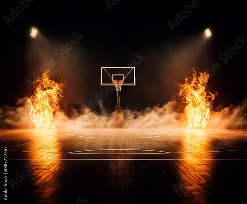Basketball Court Backdrop with Flames / Fiery Arena Background