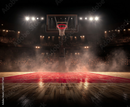 Basketball Court with Red Design / Modern Arena Backdrop