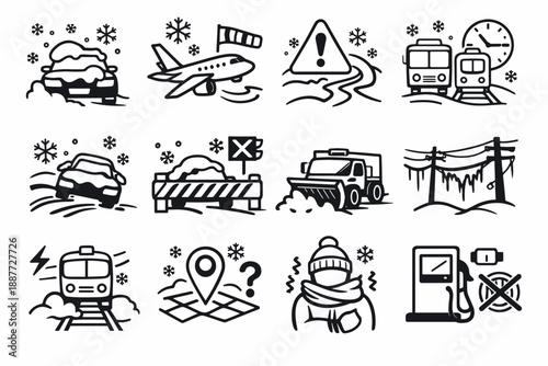 Severe Weather, Transport and Emergency Line Icons