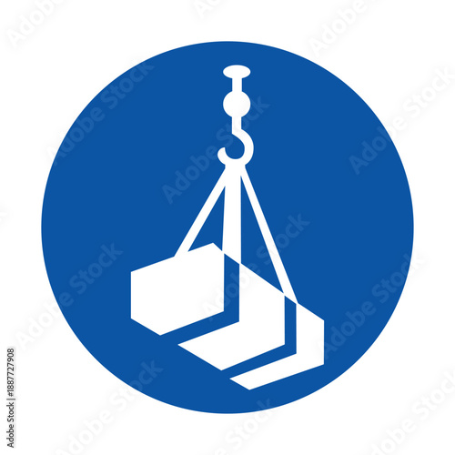 Crane Lift Icon in Circular Blue Background for Safety Signage