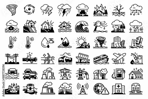Natural Disasters and Extreme Weather Line Icons Mega Set