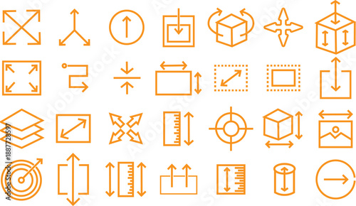 Measurement and dimension set. Creative construction and design symbols. High-quality precision measurement icons. Modern industrial and math signs