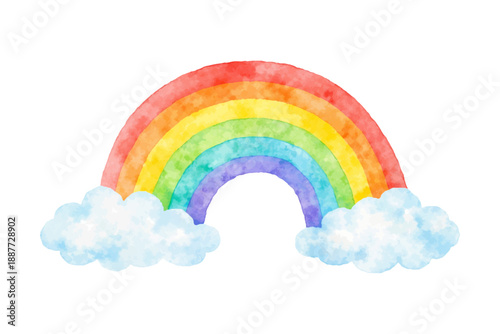 Watercolor rainbow with clouds illustration isolated on transparent, hand painted cute design