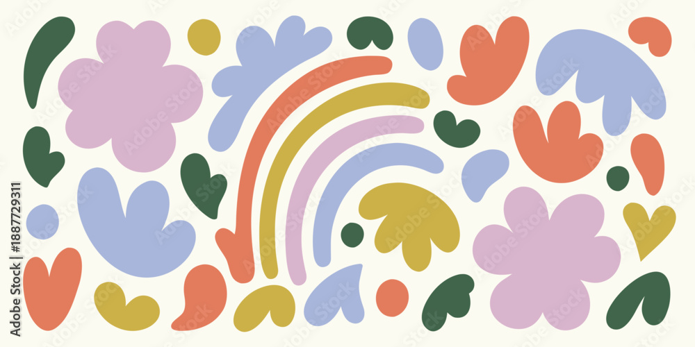 Naklejka premium Colorful abstract floral arrangement with a rainbow simple and modern design