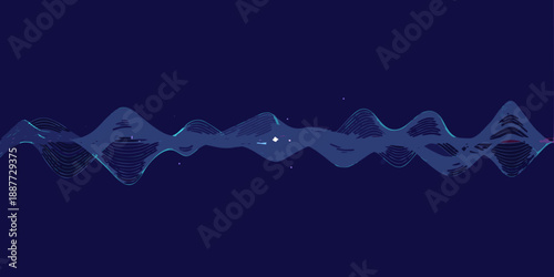 Abstract waveform visualization with glowing light on a dark blue background