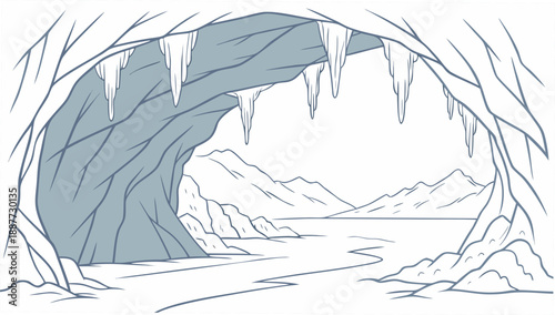 Cuadro en lienzo Winter mountain landscape with ice cave