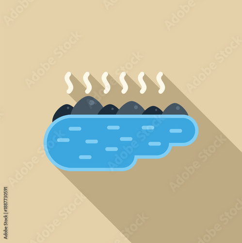 Hot spring bath icon with therapeutic thermal water and warm steam rising