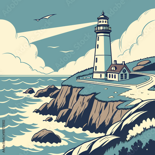 Serene lighthouse by the sea