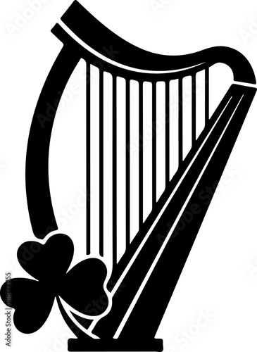 Irish harp and shamrock silhouette vector illustration