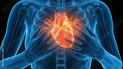 3D medical illustration of a woman having heart pain or chest pain