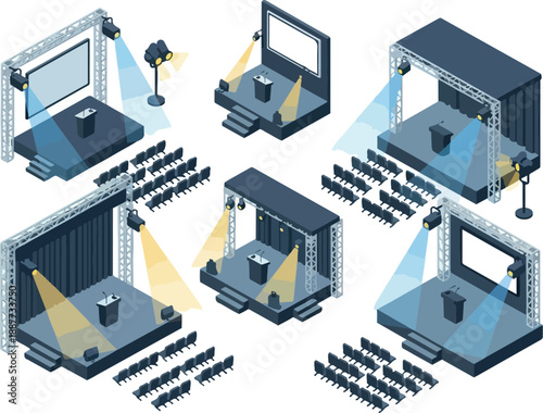 Isometric Conference Stage Setups for Events and Presentations