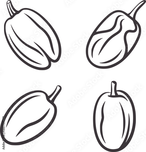 Four minimalist line bell peppers in different orientations capsicum vegetable food