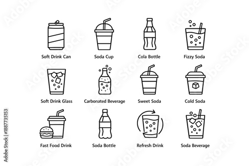 Icons of various soda containers and drinks