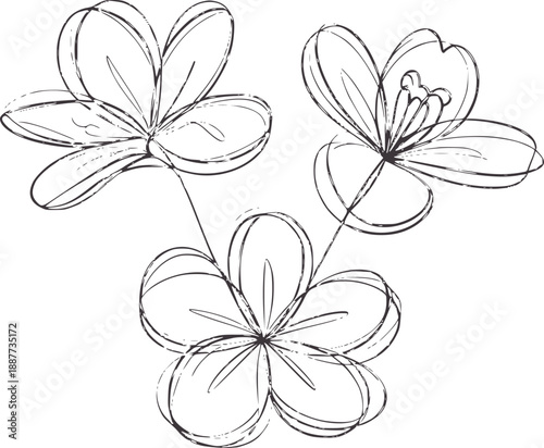Minimalist featuring three stylized flowers with petals and stems black