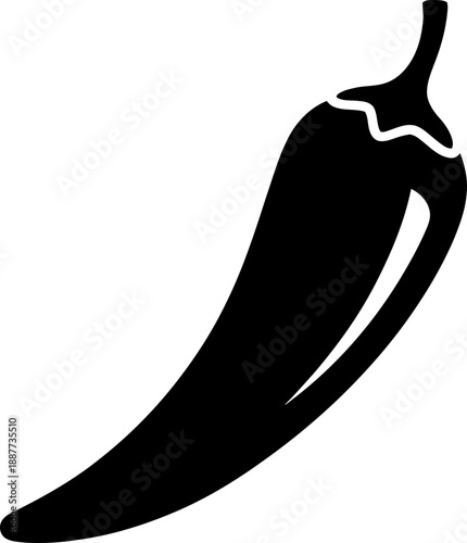 Black chili pepper isolated on white background. Spicy food ingredient for cooking. Hot taste, culinary and nutrition concept. Vector icon