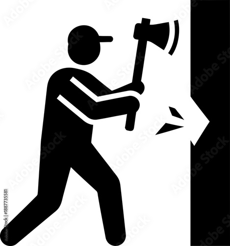 Man chopping wood with an axe. Lumberjack or logger concept. Simple pictogram vector icon for graphic design, website, print