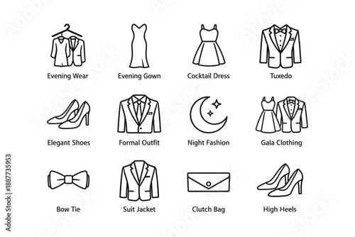 Elegant evening fashion icons: formal attire and accessories collection
