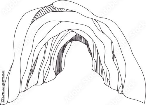 Minimalist Pen and Ink of Cave with Contour Lines and Shaded Interior