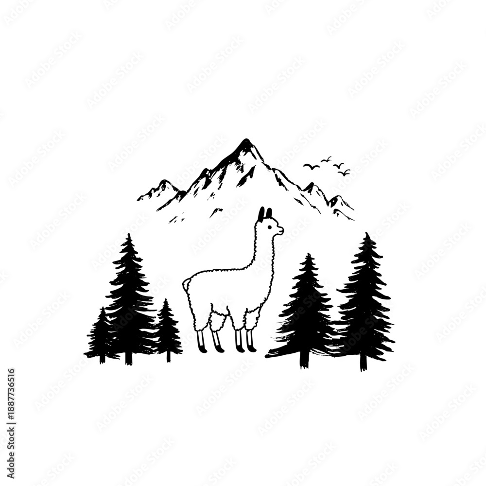 Obraz premium llama. llama simple black and white line art vector logo