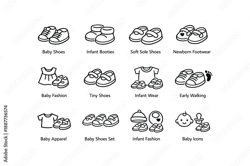 Obraz premium Baby shoes and apparel illustration: styles for infants and newborns