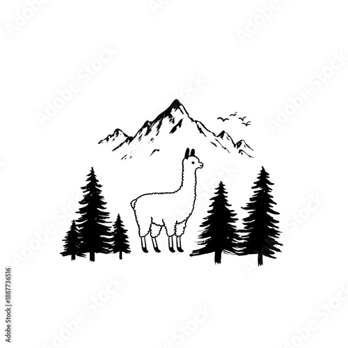 llama. llama simple black and white line art vector logo