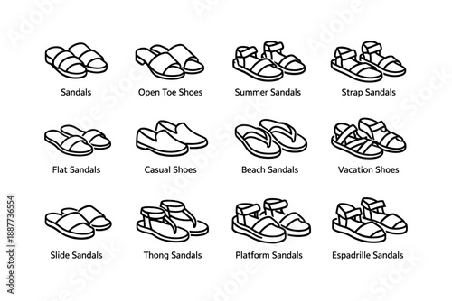 Variety of sandal styles including slides and platforms